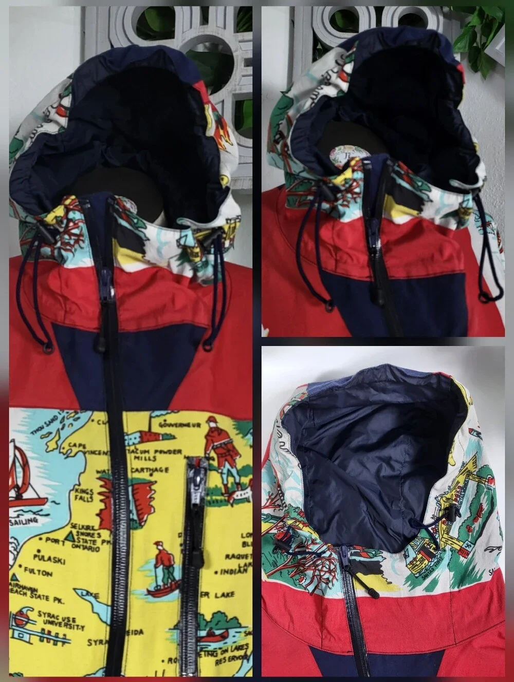 Bohemians Hooded Windbreaker w/ New York Map Vinyl Raincoat Collectable XL